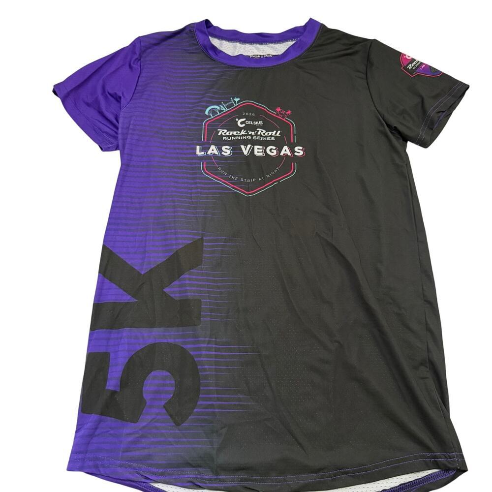 Las Vegas Rock N Roll 5k fitted shirt sz S purple black lightweight